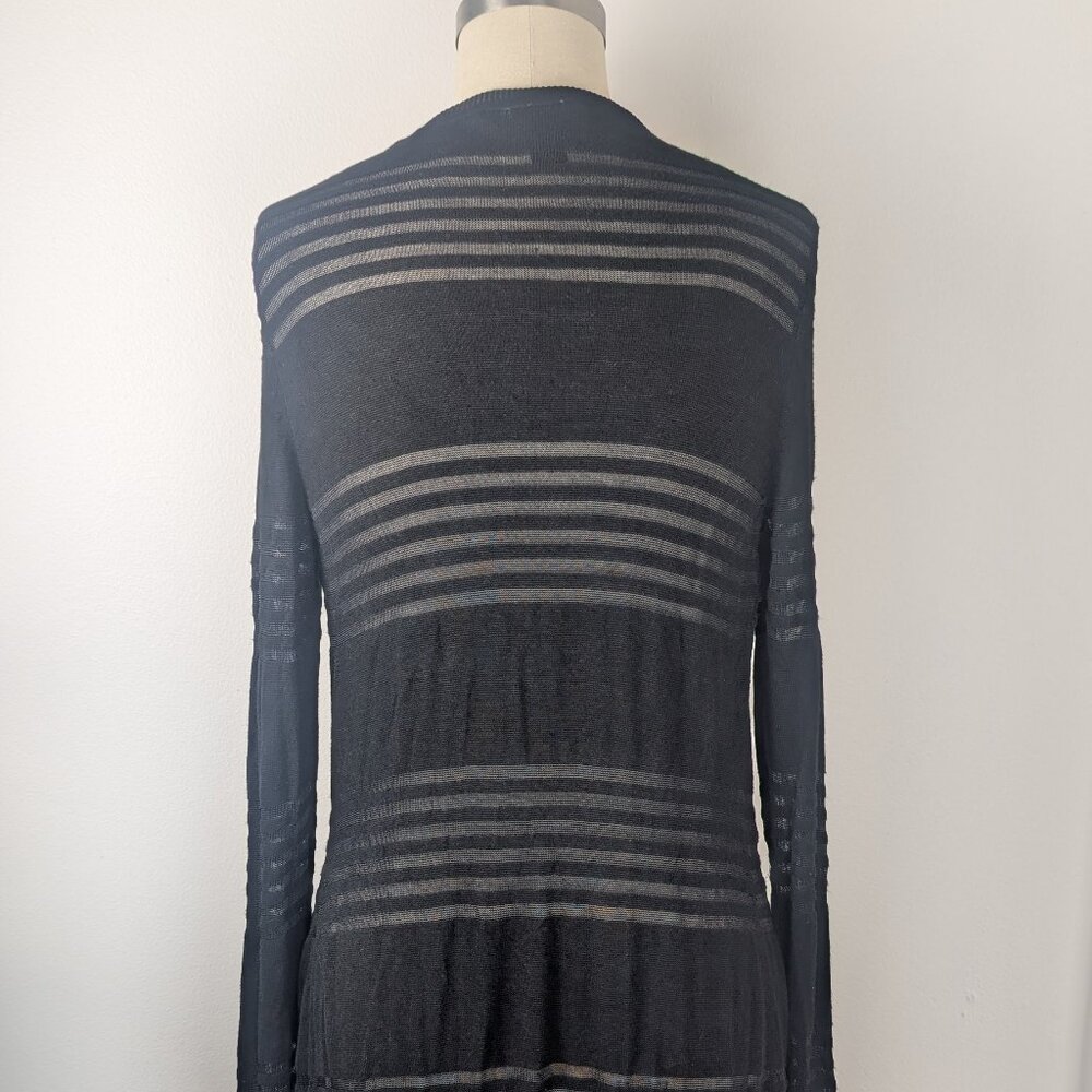 Black Striped Long Cardigan Sweater Sheer Jacket White House Black Market -S-